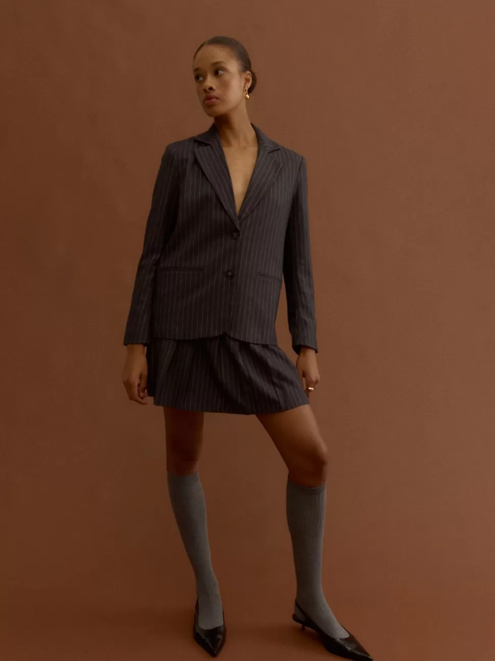 Kjolar^VERO MODA SNKARA Hög Midja Minikjol Grey Pinstripe