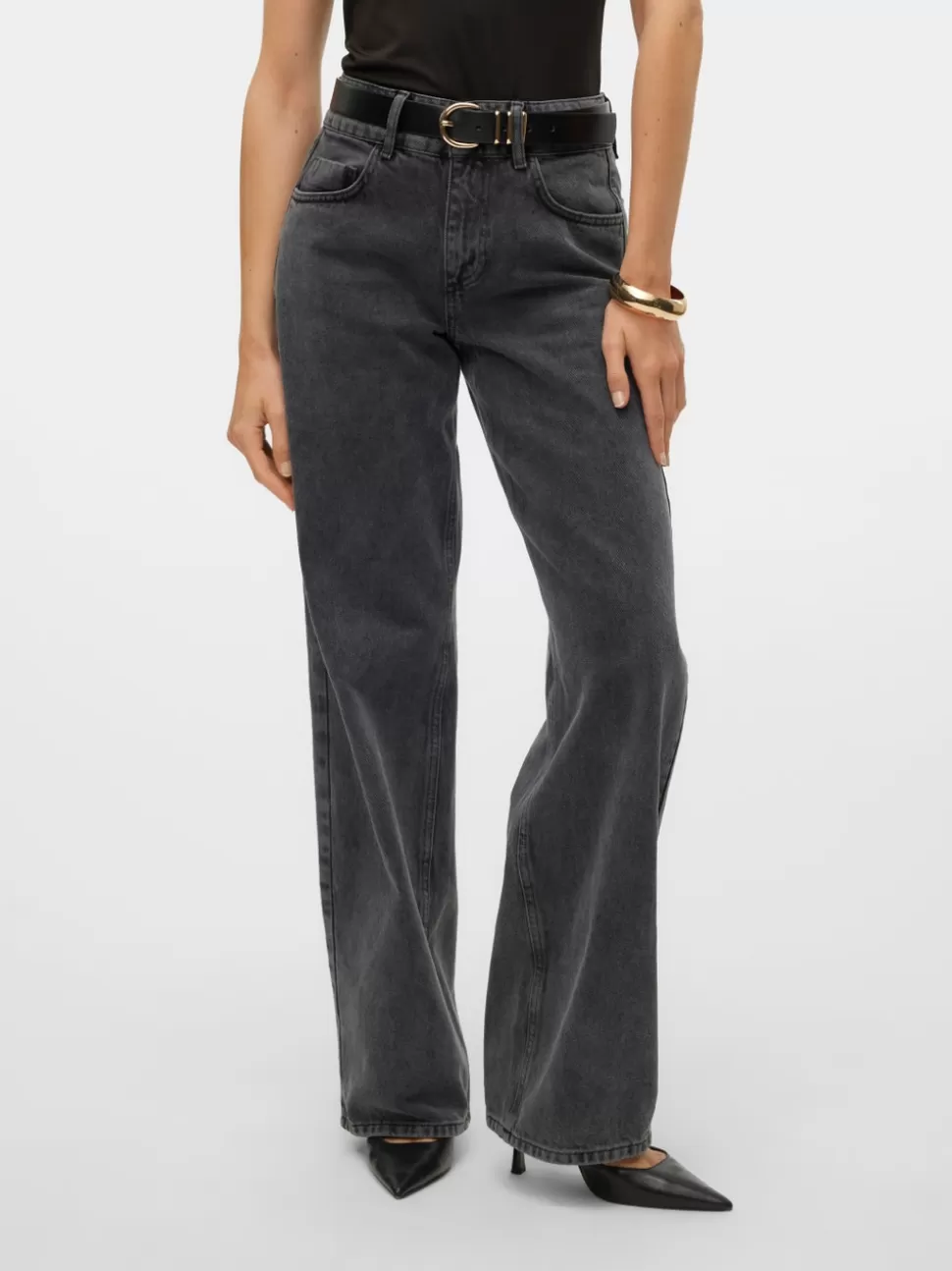 Jeans^VERO MODA SNRANCY Medelhög Midja Vid Passform Jeans Dark Grey Denim