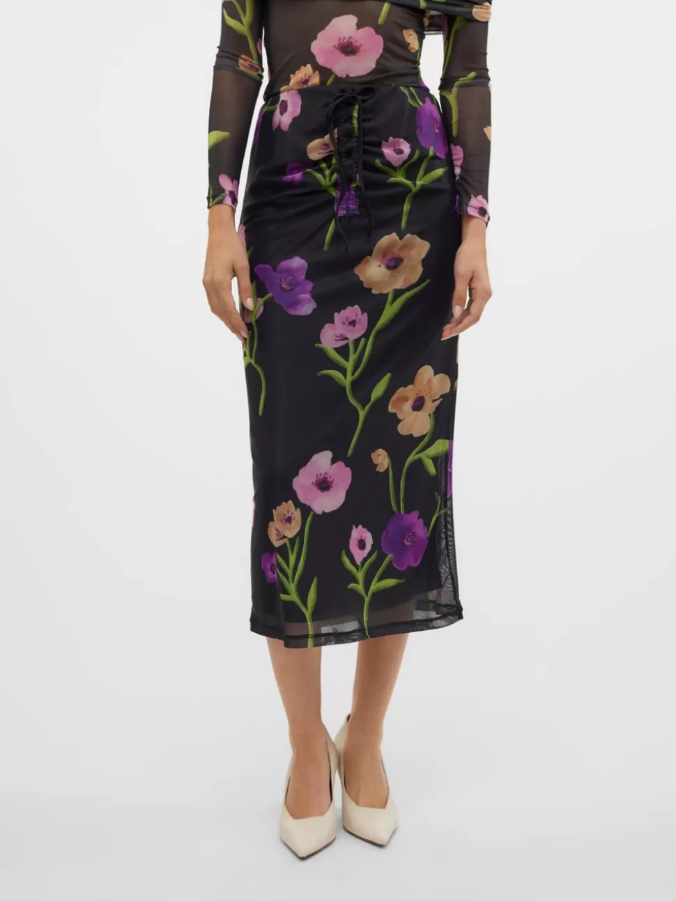 Kjolar^VERO MODA SNTRINA Medelhög Midja Lång Kjol Black Bean