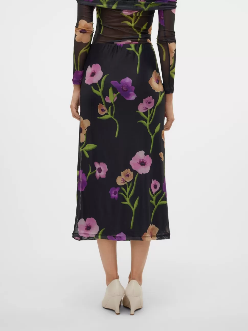 Kjolar^VERO MODA SNTRINA Medelhög Midja Lång Kjol Black Bean