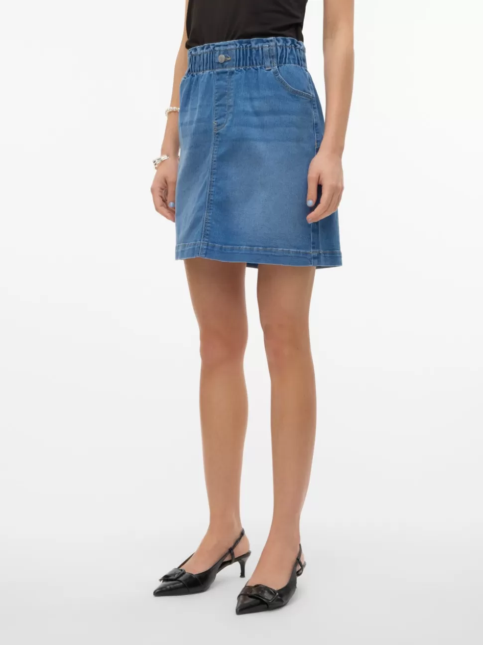 Kjolar^VERO MODA VMALMA Medelhög Midja Kort Kjol Medium Blue Denim