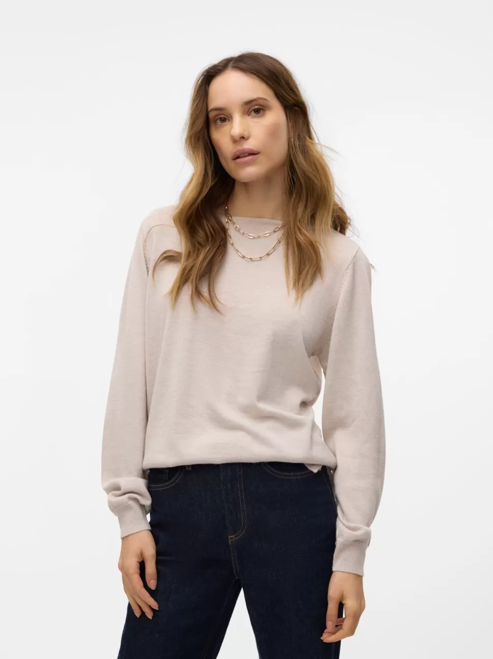 Stickat^VERO MODA VMBEKKA Pullover Oatmeal