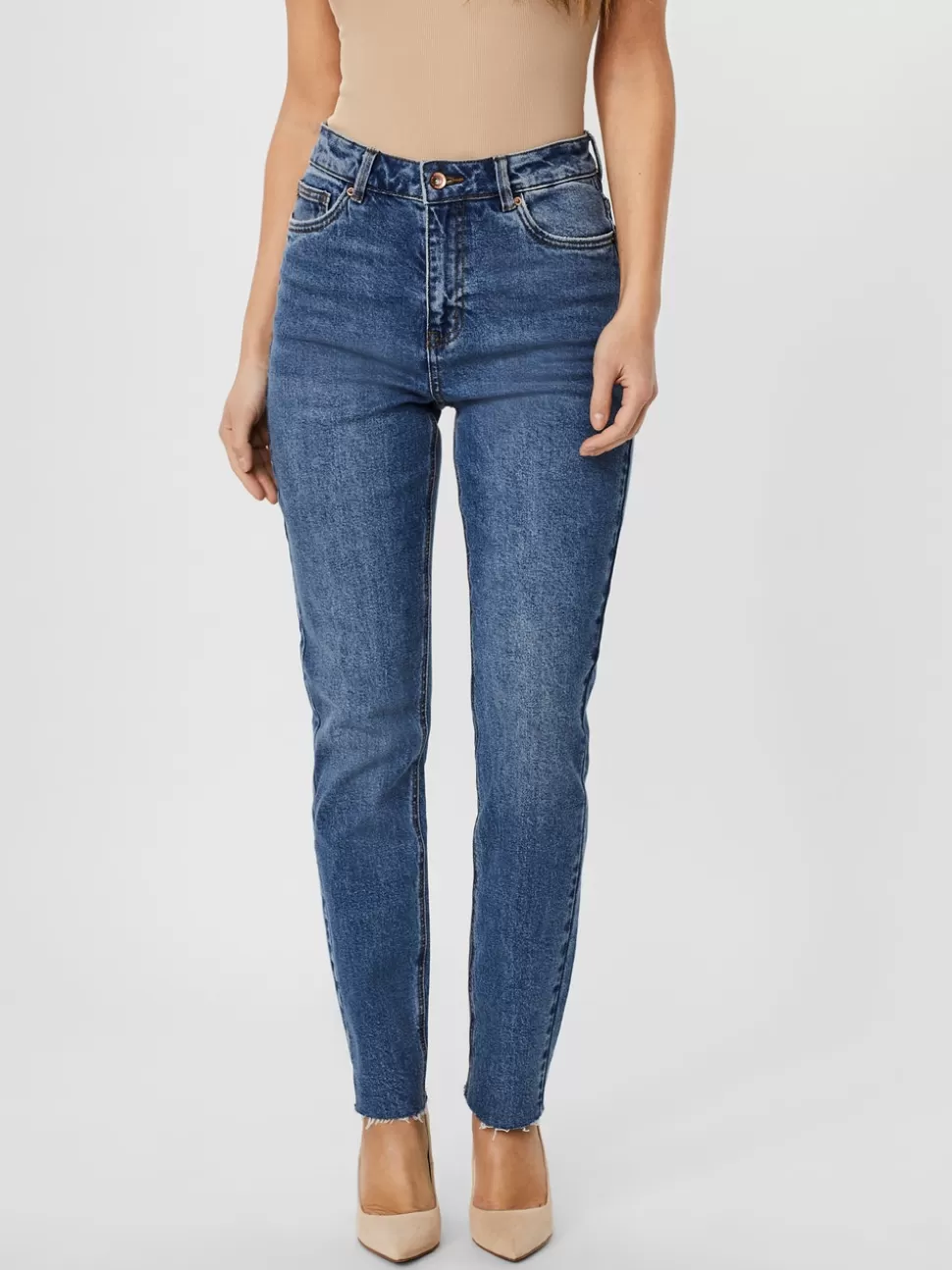Jeans^VERO MODA VMBRENDA Hög Midja Rak Passform Jeans Medium Blue Denim