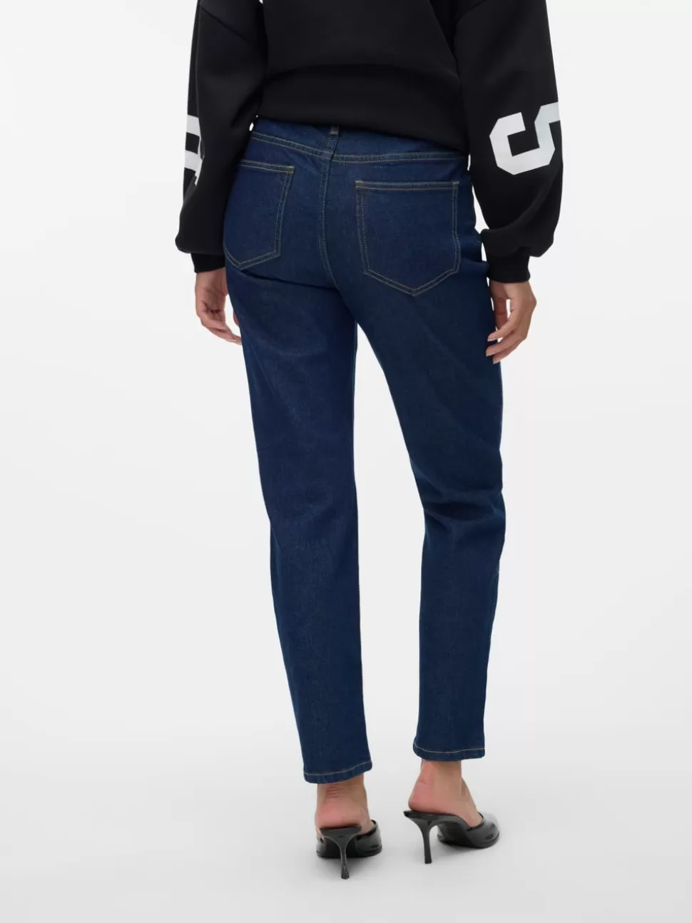 Jeans^VERO MODA VMBRENDA Hög Midja Rak Passform Jeans Dark Blue Denim