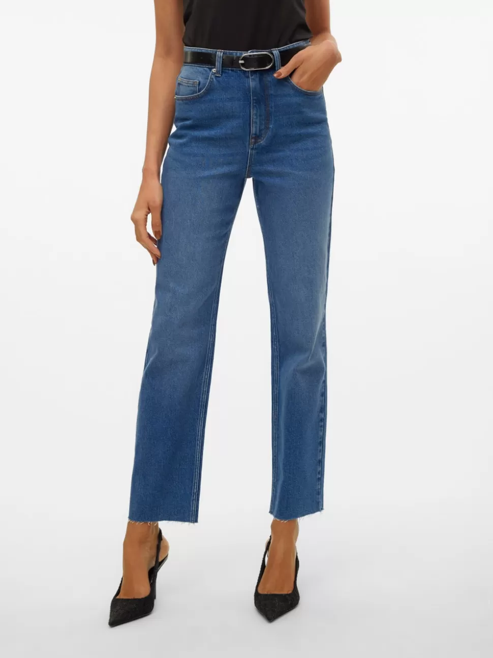 Jeans^VERO MODA VMCALIA Hög Midja Rak Passform Jeans Medium Blue Denim
