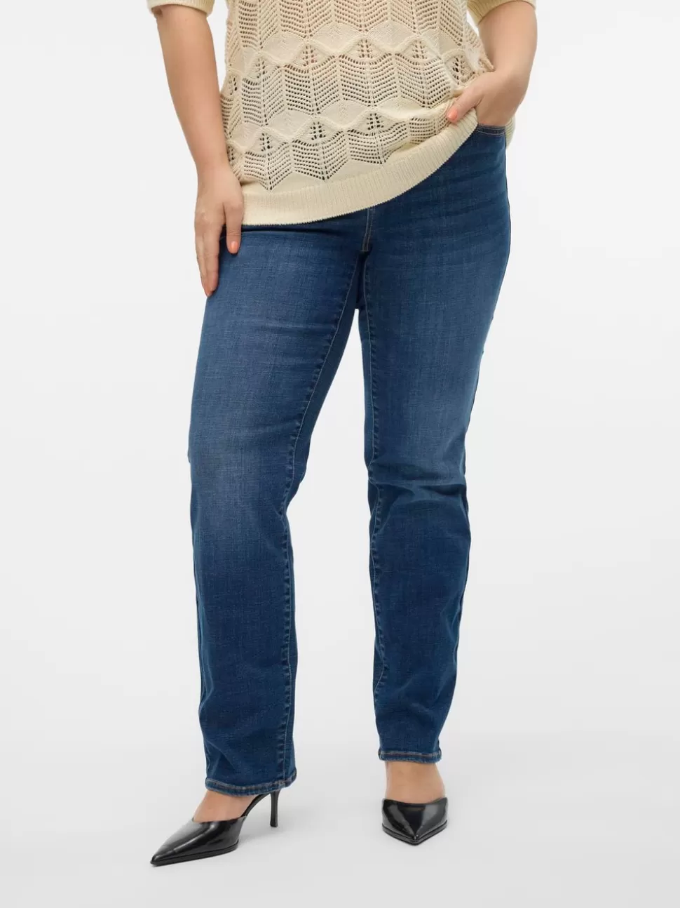 Jeans^VERO MODA VMCFLASH Medelhög Midja Rak Passform Jeans Dark Blue Denim