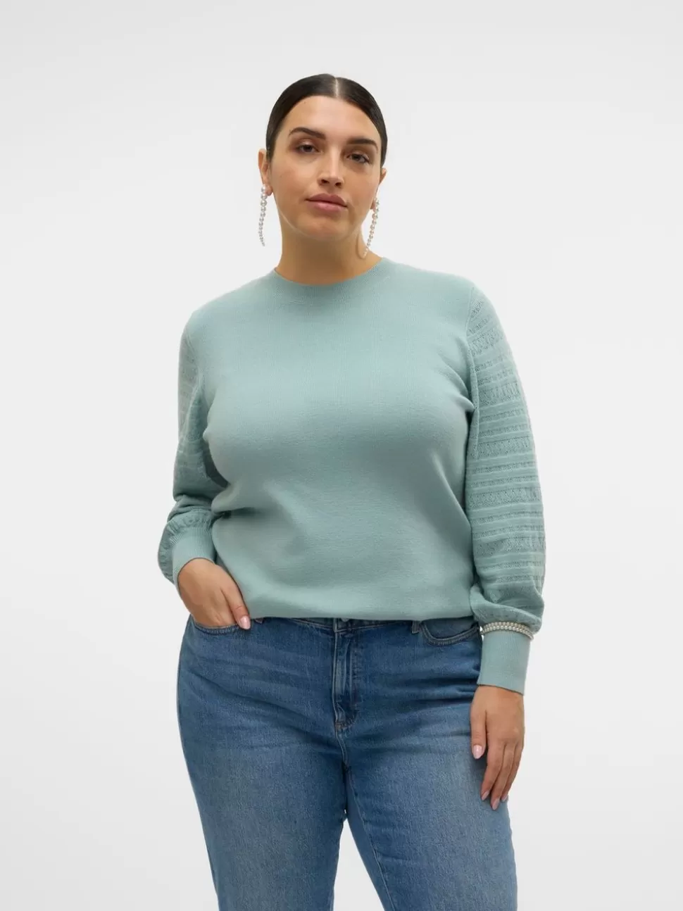 Stickat^VERO MODA VMCHOLLYPOINTELLE Pullover Gray Mist