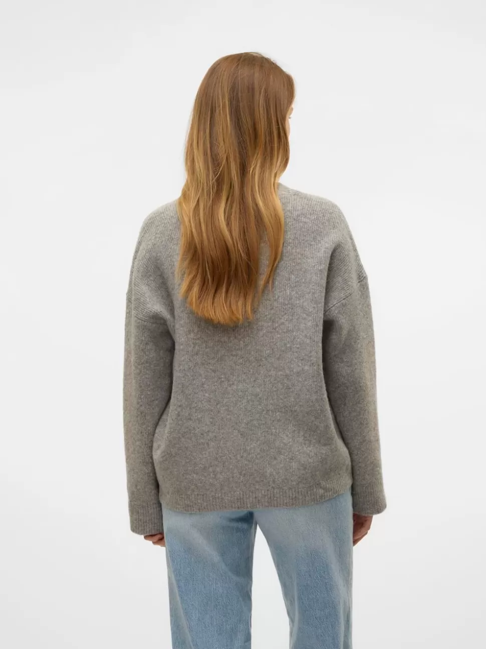 Stickat^VERO MODA VMCLIO Stickad Kofta Medium Grey Melange