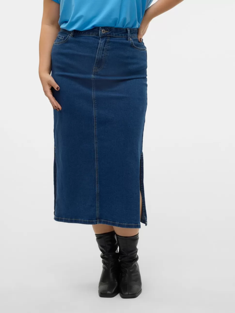 Kjolar^VERO MODA VMCSERENA Hög Midja Lång Kjol Dark Blue Denim