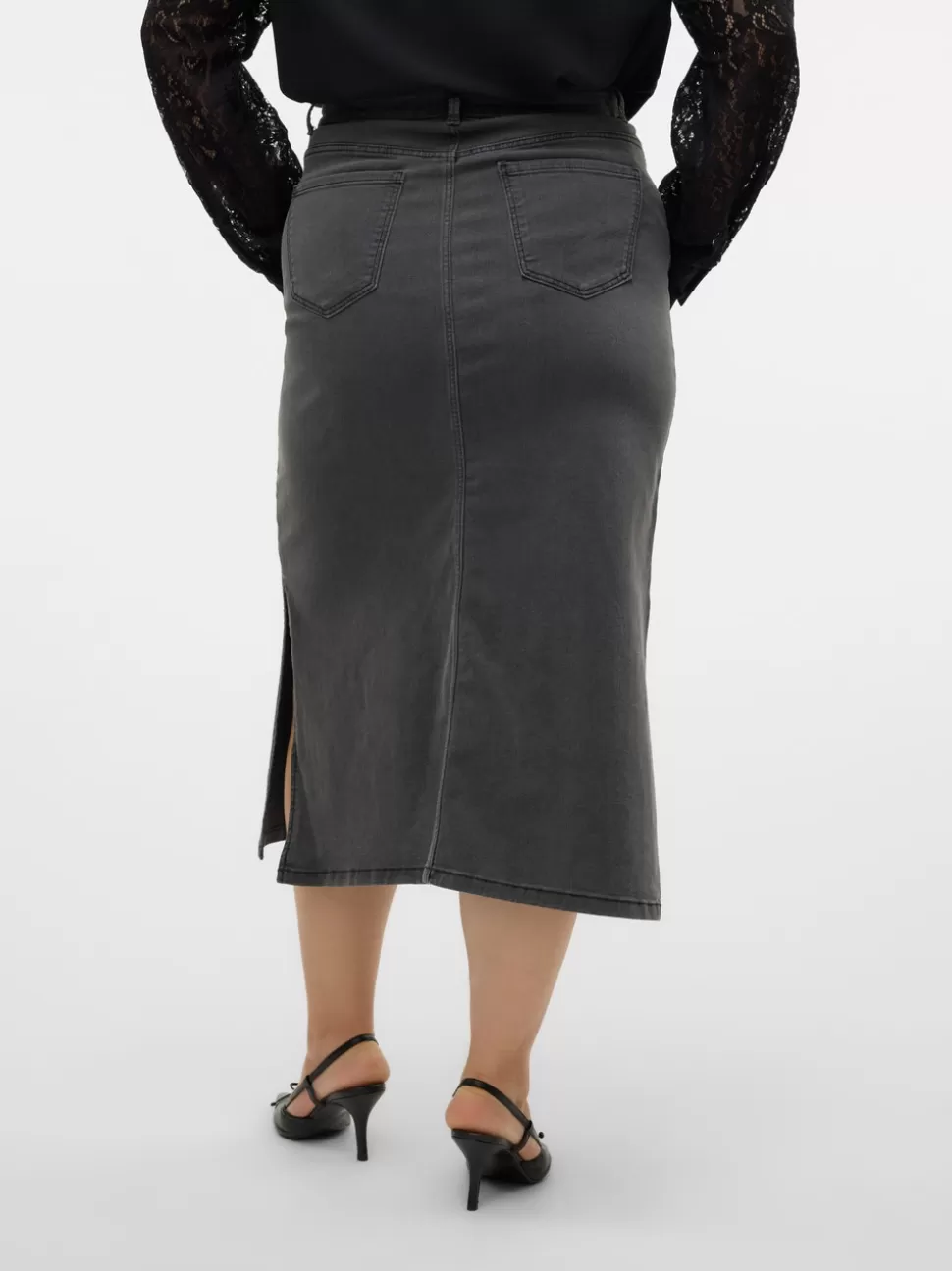 Kjolar^VERO MODA VMCSERENA Hög Midja Lång Kjol Medium Grey Denim