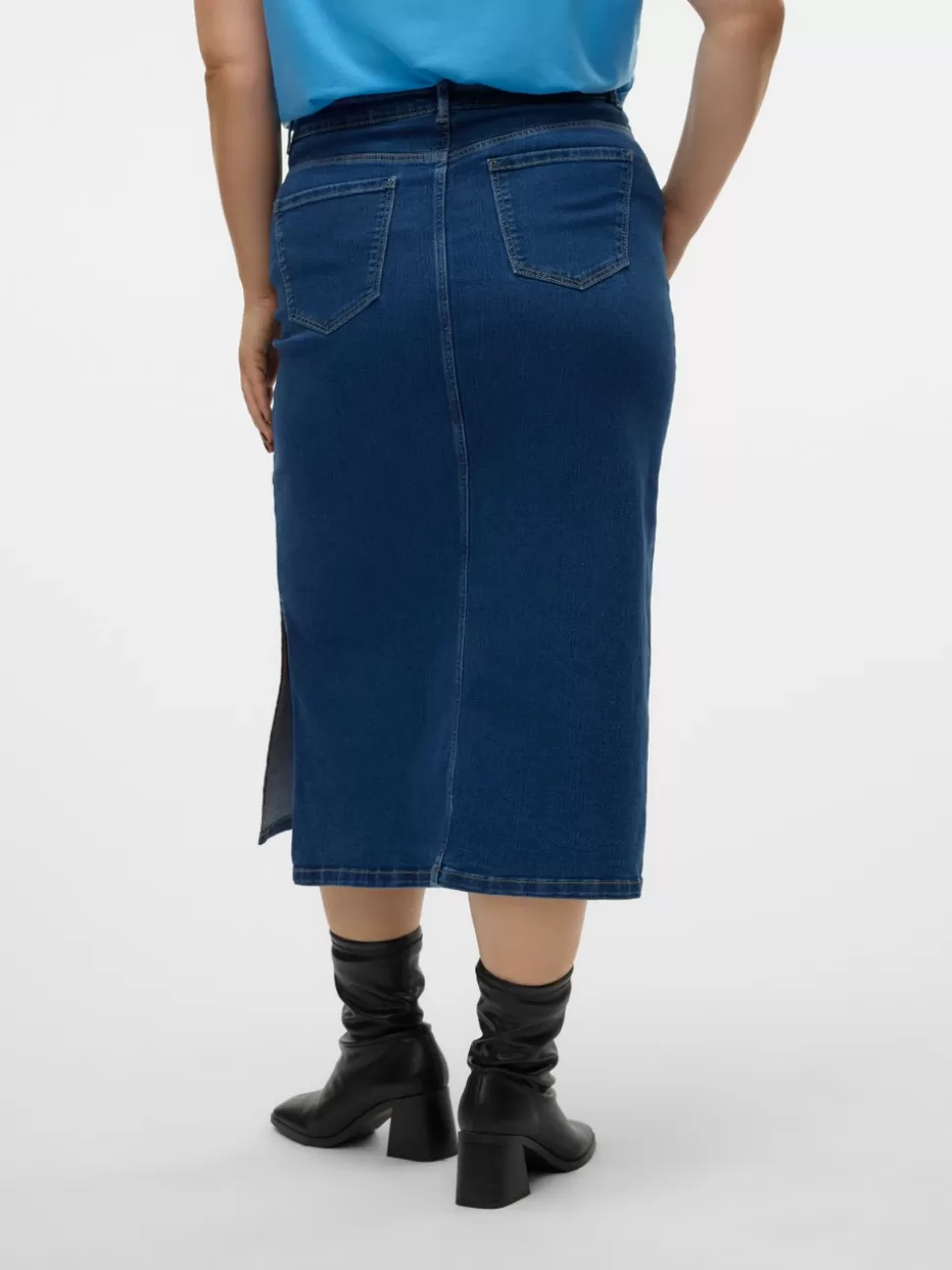 Kjolar^VERO MODA VMCSERENA Hög Midja Lång Kjol Dark Blue Denim