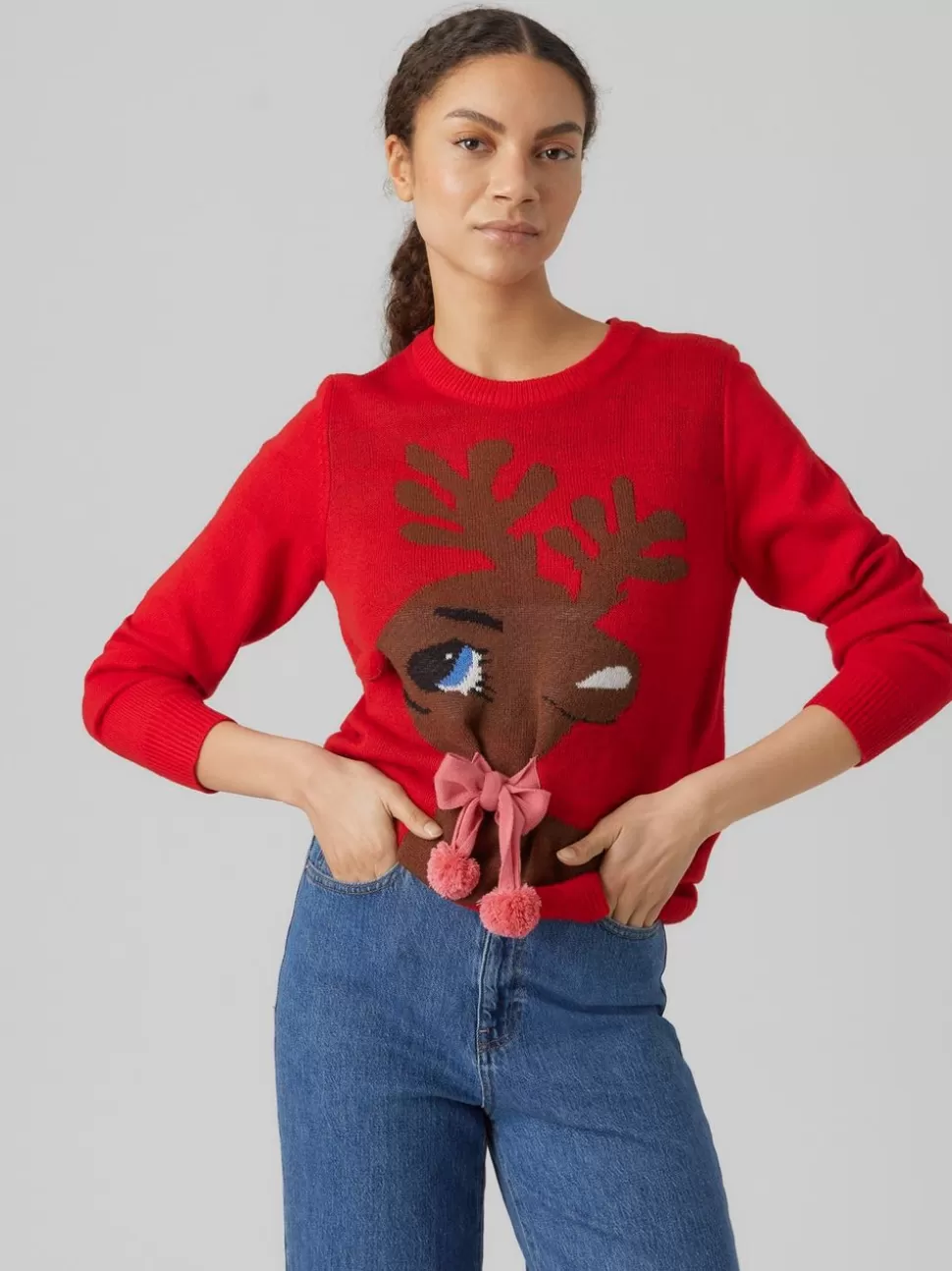 Stickat^VERO MODA VMCUTEDEER Pullover Chinese Red