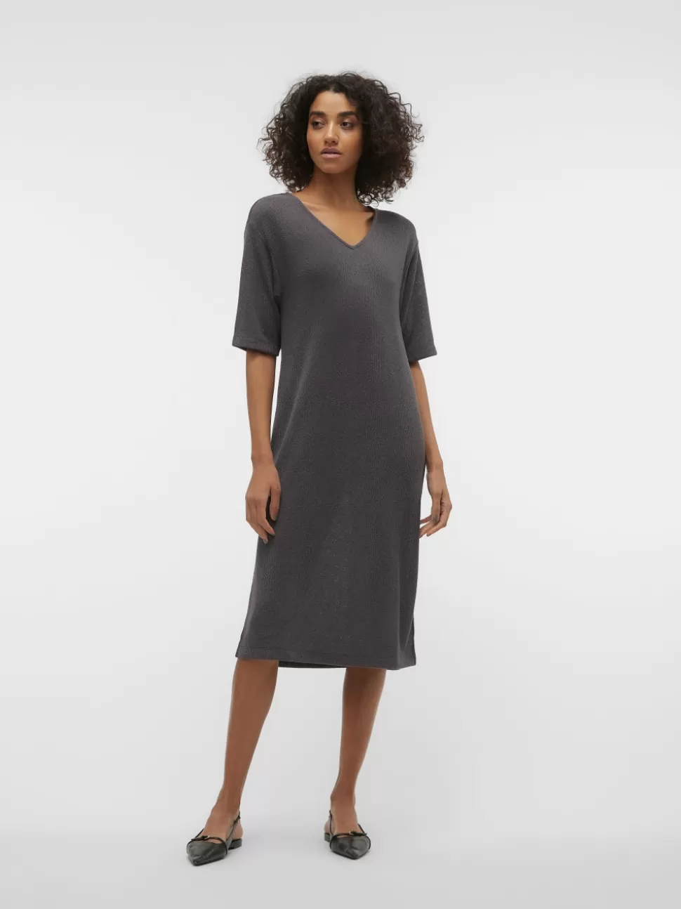Klänningar^VERO MODA VMEDDIE Lång Klänning Grey Pinstripe