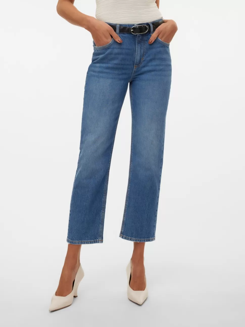 Jeans^VERO MODA VMELIA Hög Midja Rak Passform Jeans Medium Blue Denim