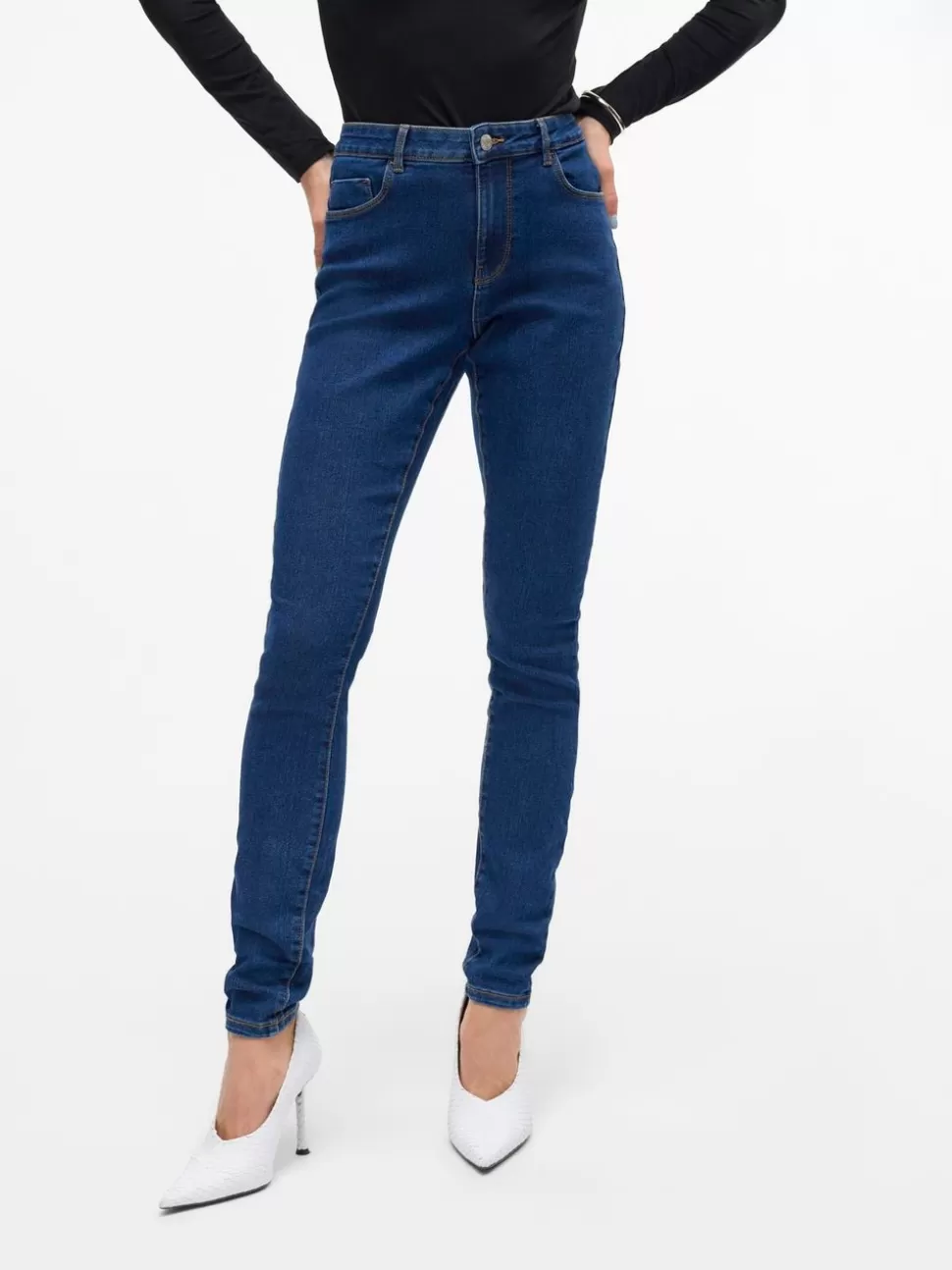 Jeans | Basics^VERO MODA VMELLY Medelhög Midja Skinny Fit Jeans Dark Blue Denim