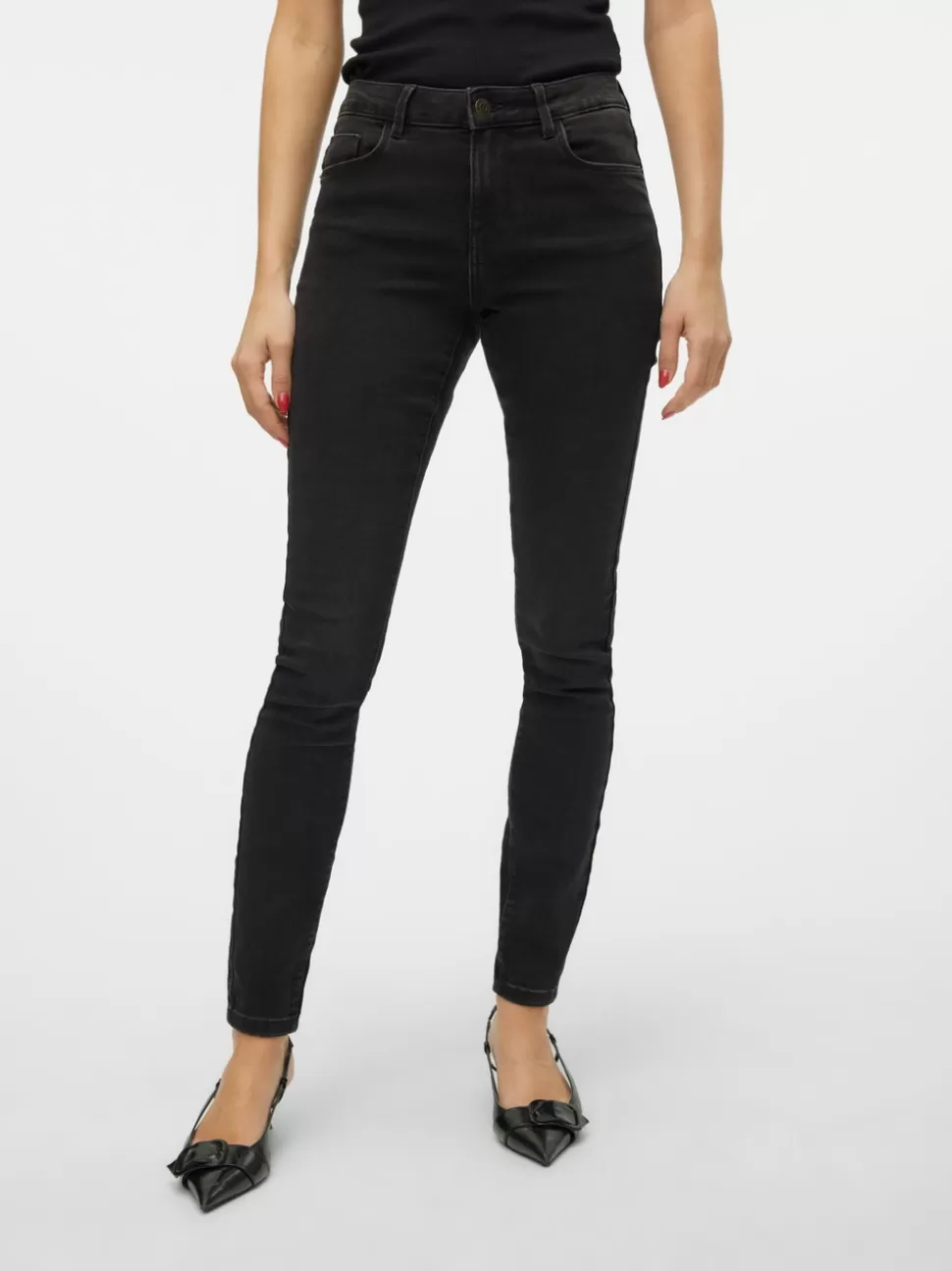 Jeans | Basics^VERO MODA VMELLY Medelhög Midja Skinny Fit Jeans Dark Grey Denim