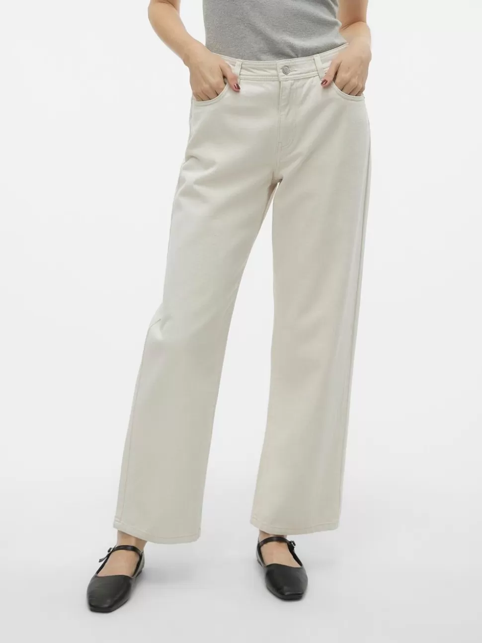 Jeans^VERO MODA VMEVELYN Låg Midja Lös Passform Jeans Ecru