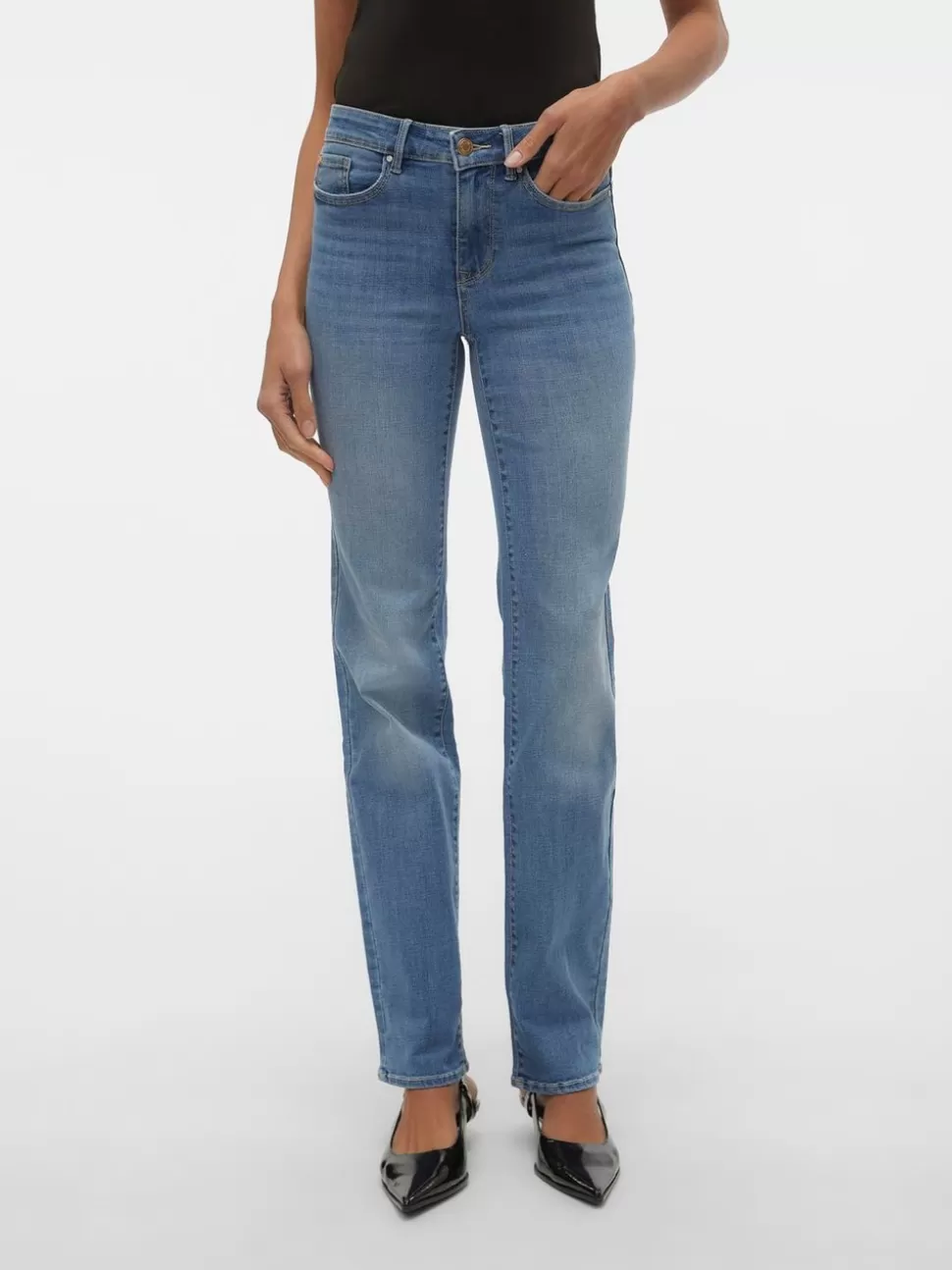 Jeans | Basics^VERO MODA VMFLASH Medelhög Midja Rak Passform Jeans Medium Blue Denim