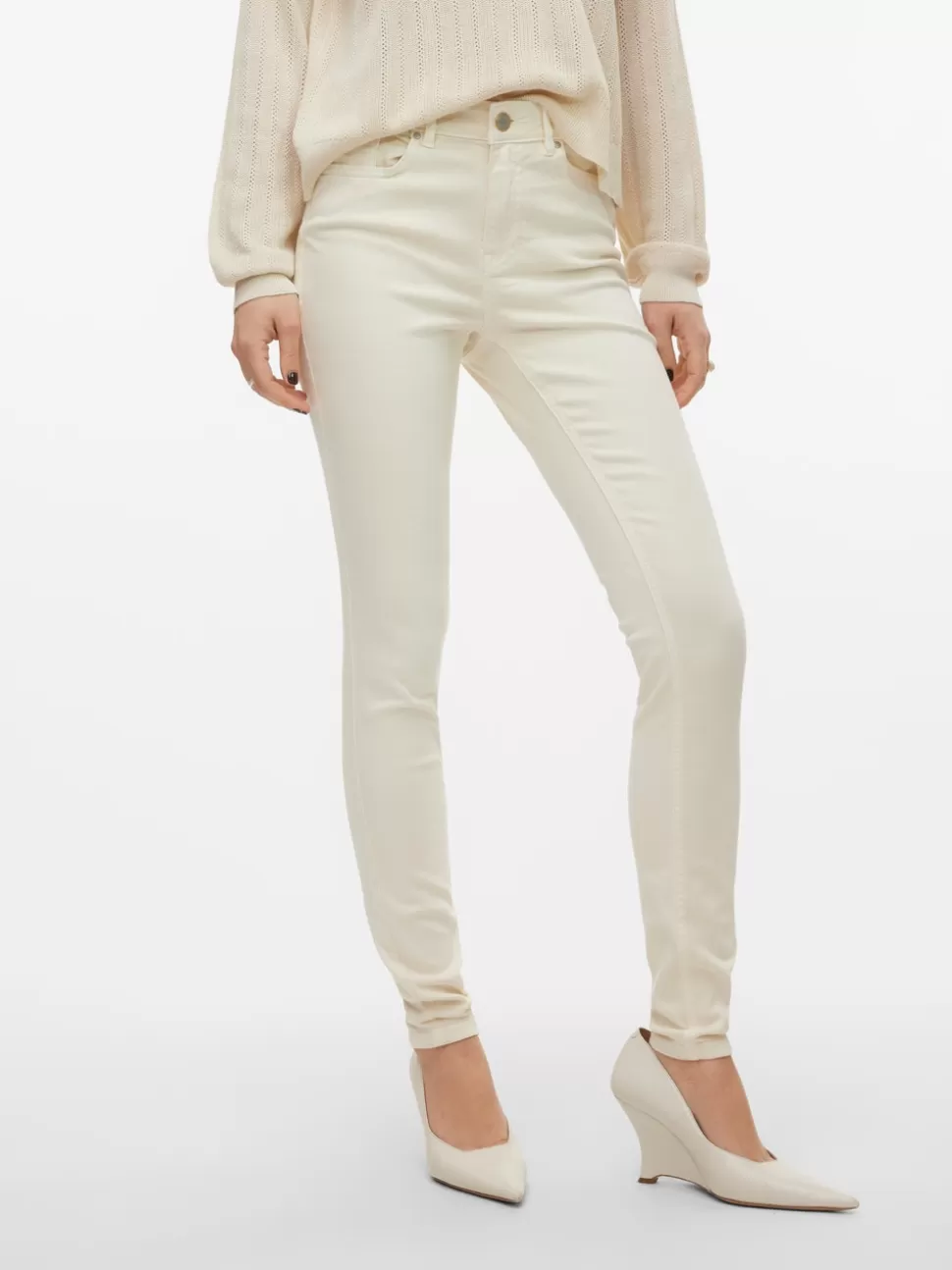 Jeans^VERO MODA VMFLASH Medelhög Midja Skinny Fit Jeans Ecru