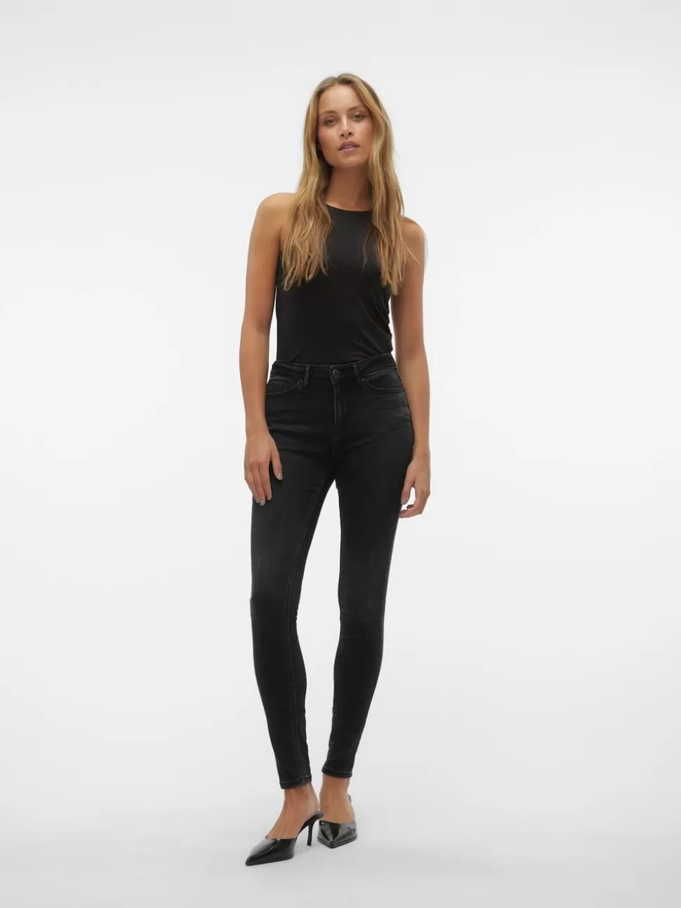 Jeans | Basics^VERO MODA VMFLASH Medelhög Midja Skinny Fit Jeans Black Denim