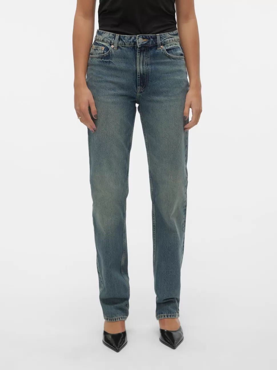 Jeans^VERO MODA VMHAILEY Hög Midja Rak Passform Jeans Medium Blue Denim