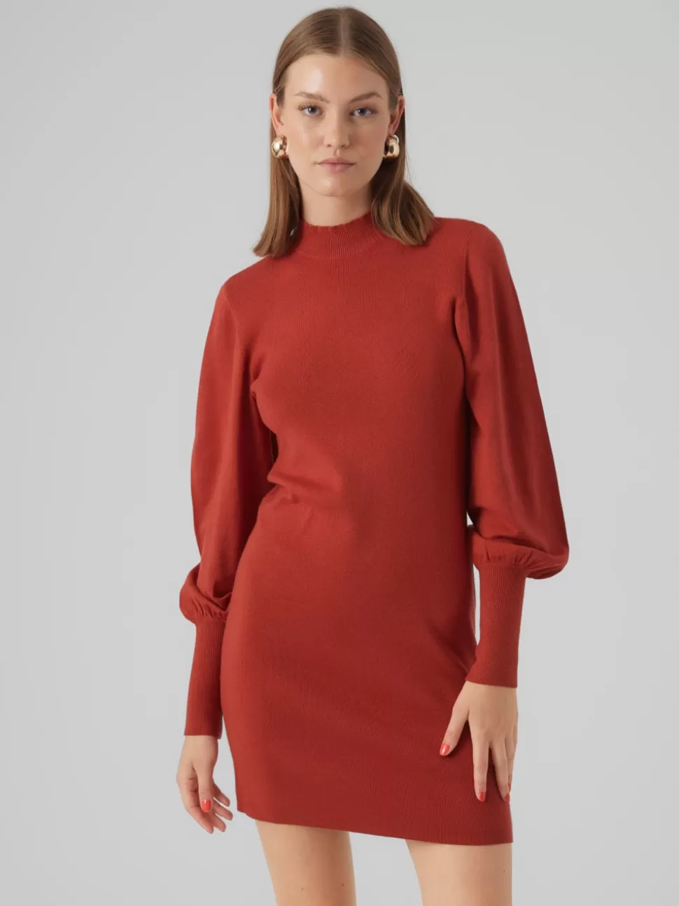 Klänningar^VERO MODA VMHOLLYKARISPUFF Kort Klänning Red Ochre