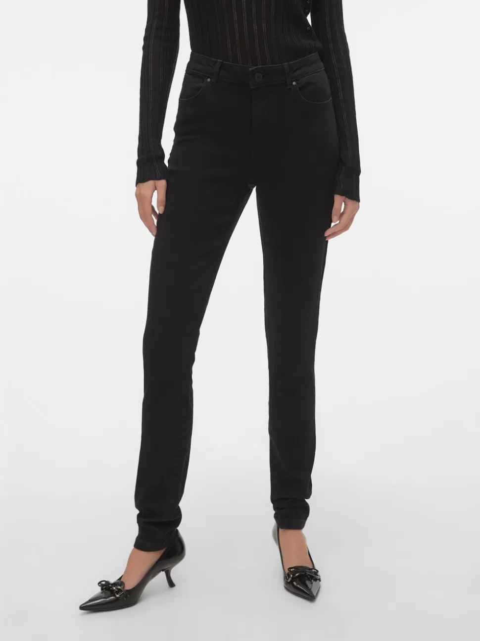 Jeans | Basics^VERO MODA VMJUNE Medelhög Midja Slim Fit Jeans Black