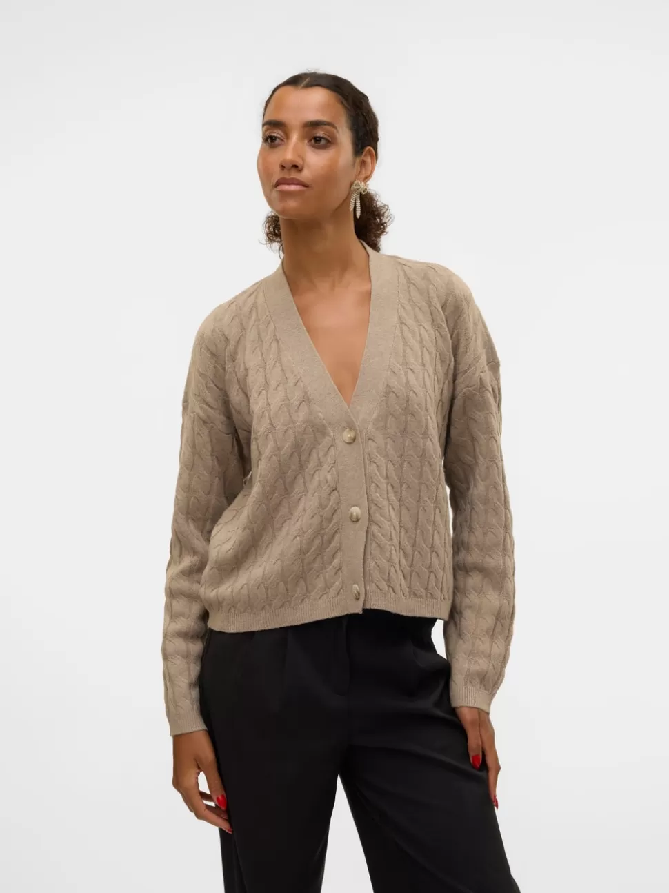 Stickat^VERO MODA VMLORELLA Stickad Kofta Portabella