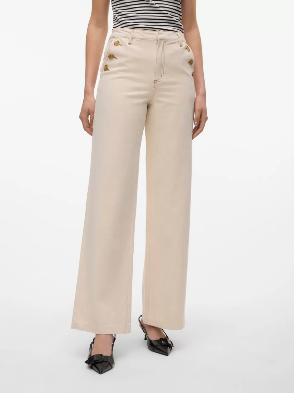 Jeans^VERO MODA VMMARGOT Hög Midja Vid Passform Jeans Ecru