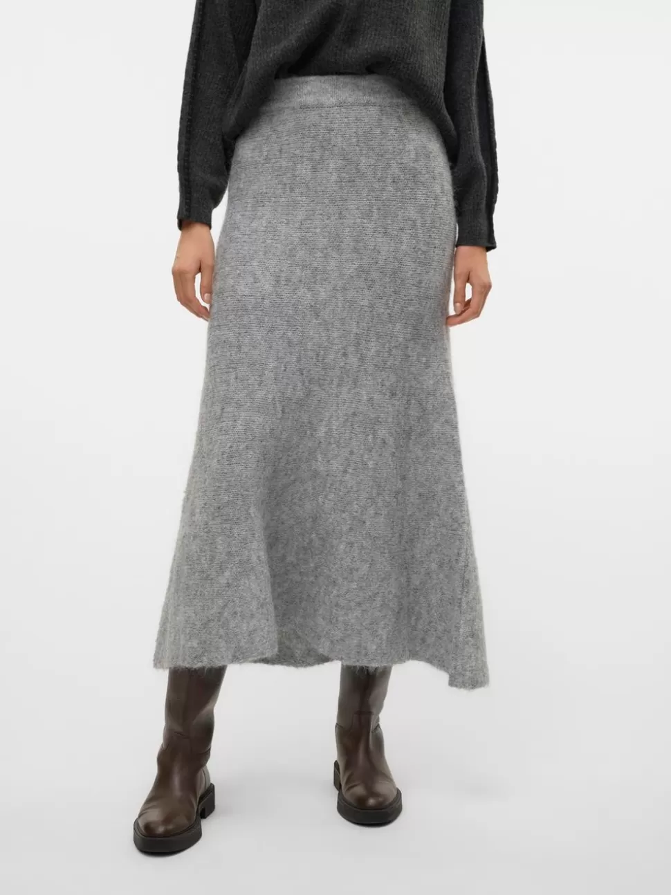 Kjolar^VERO MODA VMMARS Hög Midja Midikjol Light Grey Melange