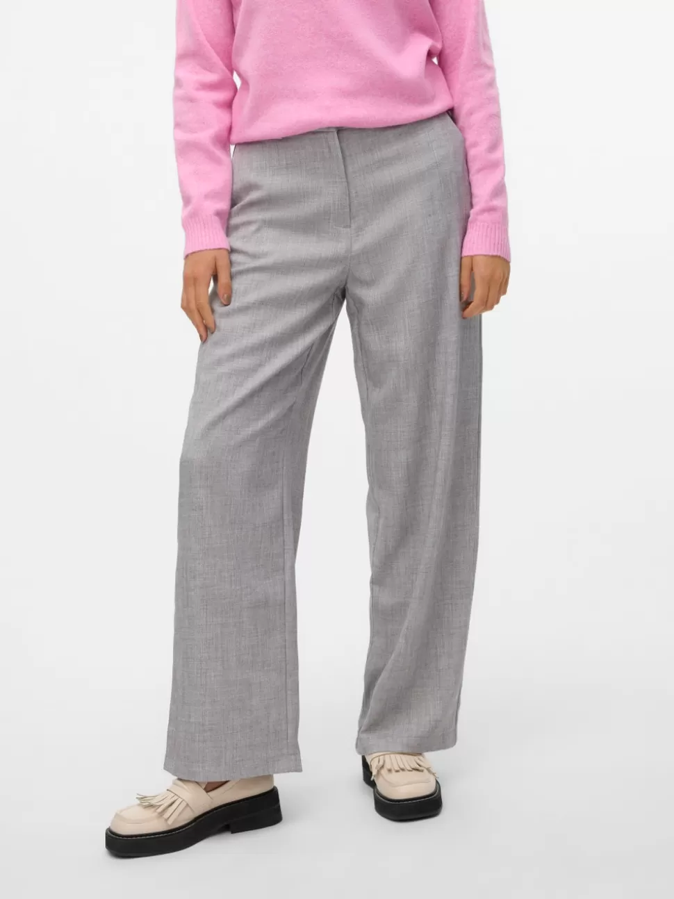 Byxor^VERO MODA VMMELINA Hög Midja Byxor Light Grey Melange