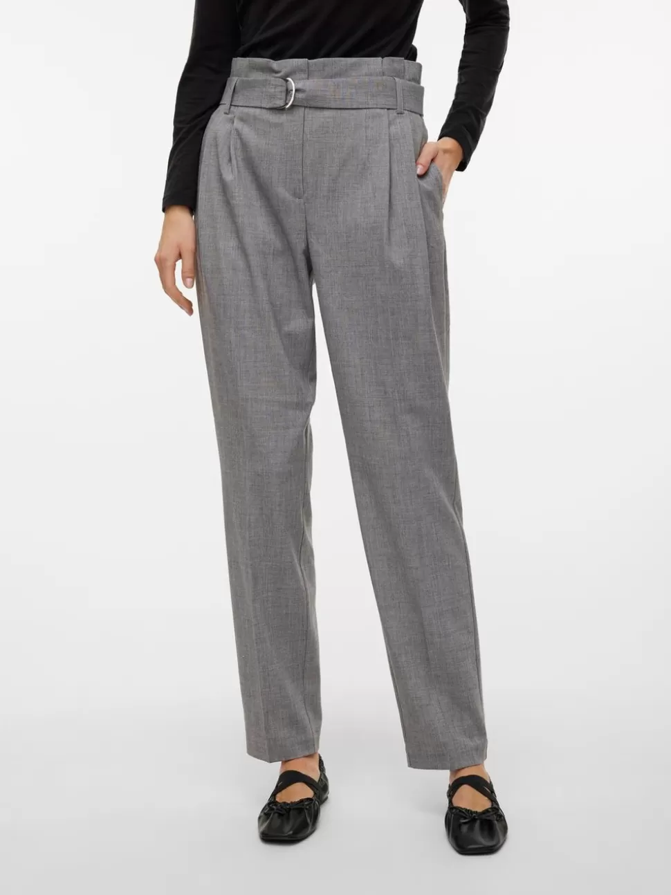 Byxor^VERO MODA VMNATE Hög Midja Byxor Light Grey Melange