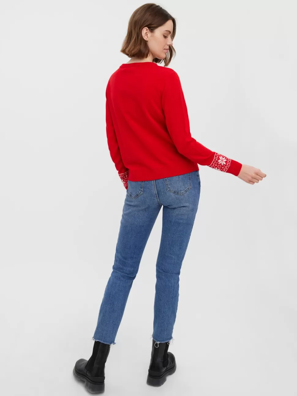 Stickat^VERO MODA VMNEWFROSTYDEER Pullover Chinese Red