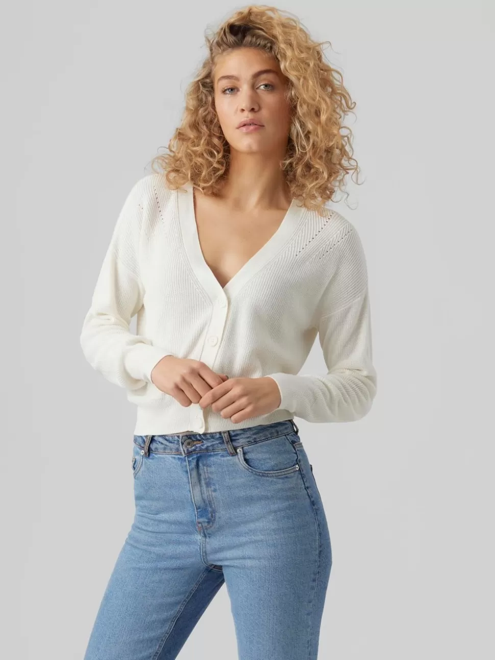 Stickat | Basics^VERO MODA VMNEWLEXSUN Stickad Kofta Snow White