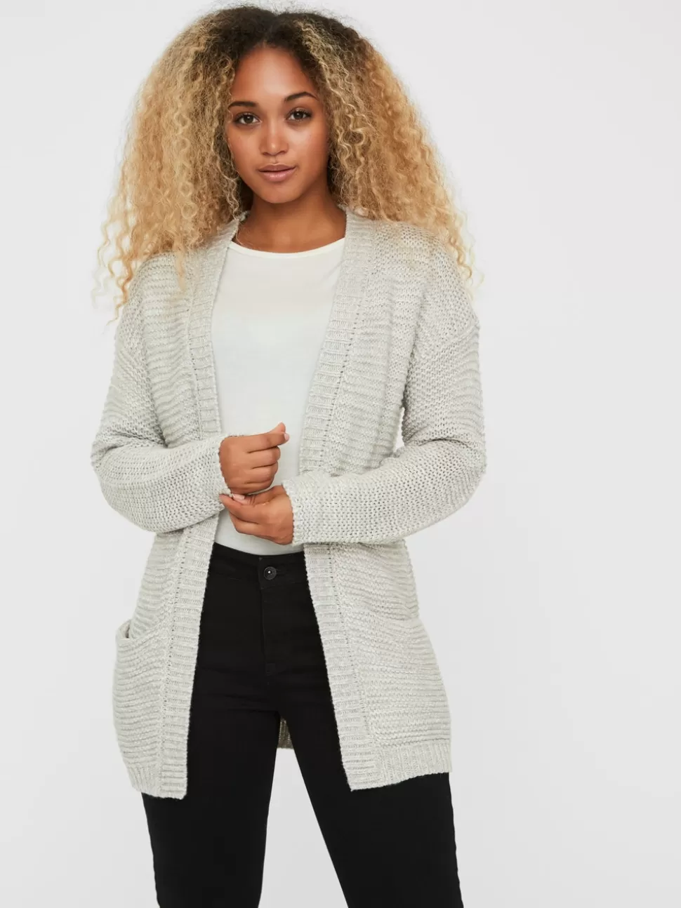Stickat | Basics^VERO MODA VMNO Stickad Kofta Light Grey Melange