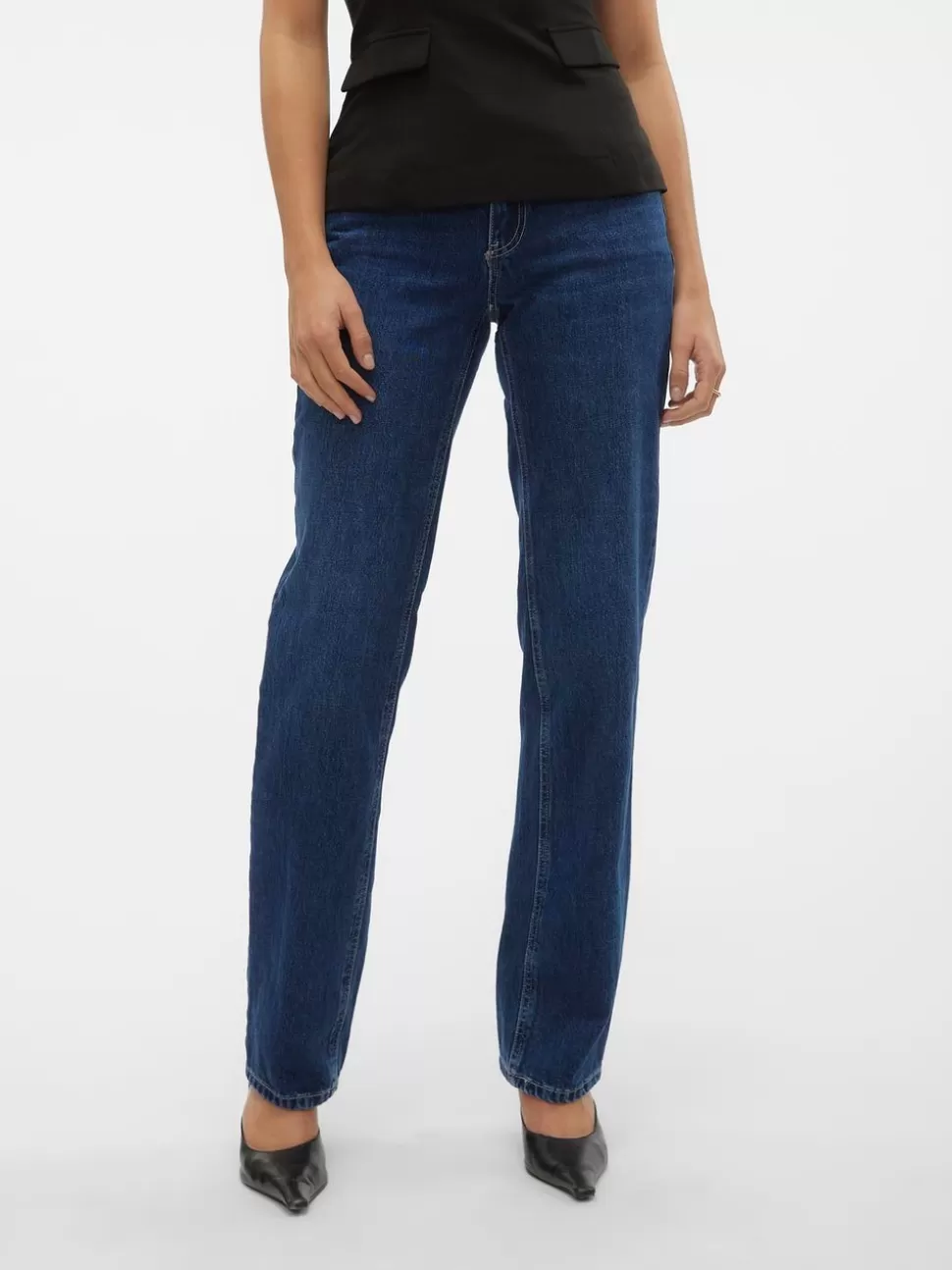 Jeans^VERO MODA VMPAM Låg Midja Rak Passform Jeans Medium Blue Denim