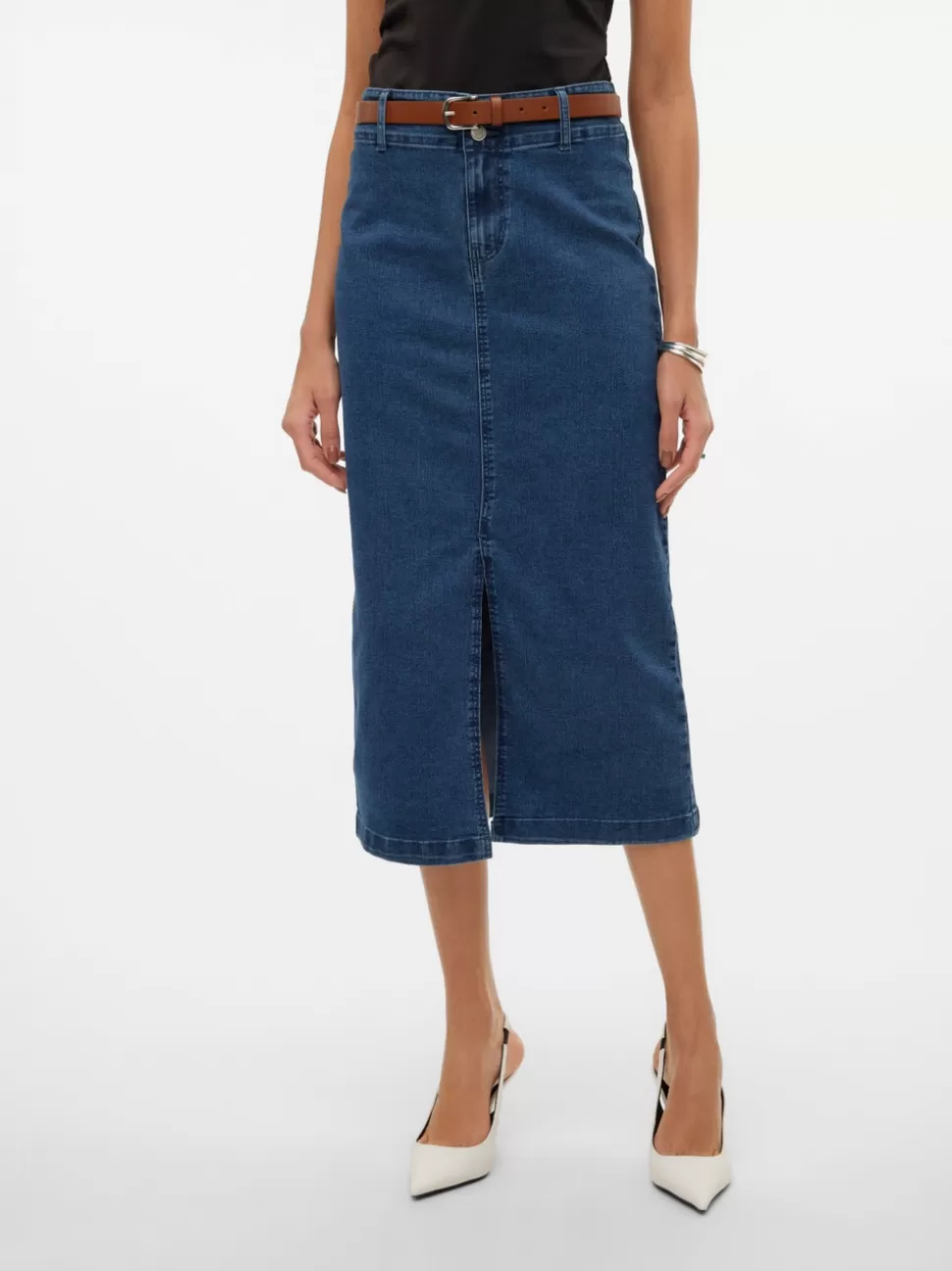 Kjolar^VERO MODA VMPEYTON Midikjol Dark Blue Denim