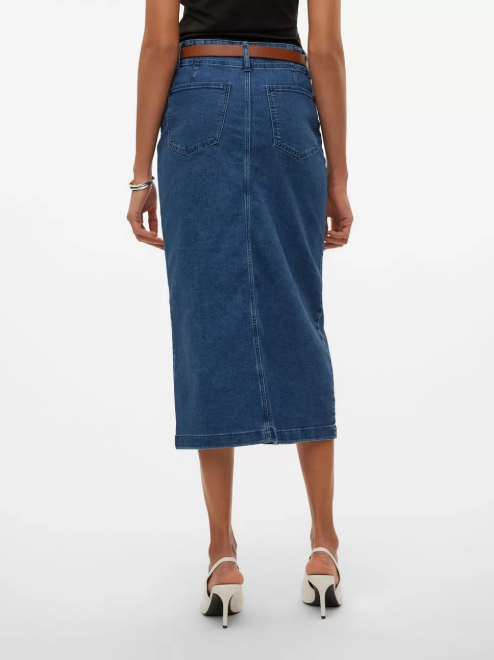 Kjolar^VERO MODA VMPEYTON Midikjol Dark Blue Denim