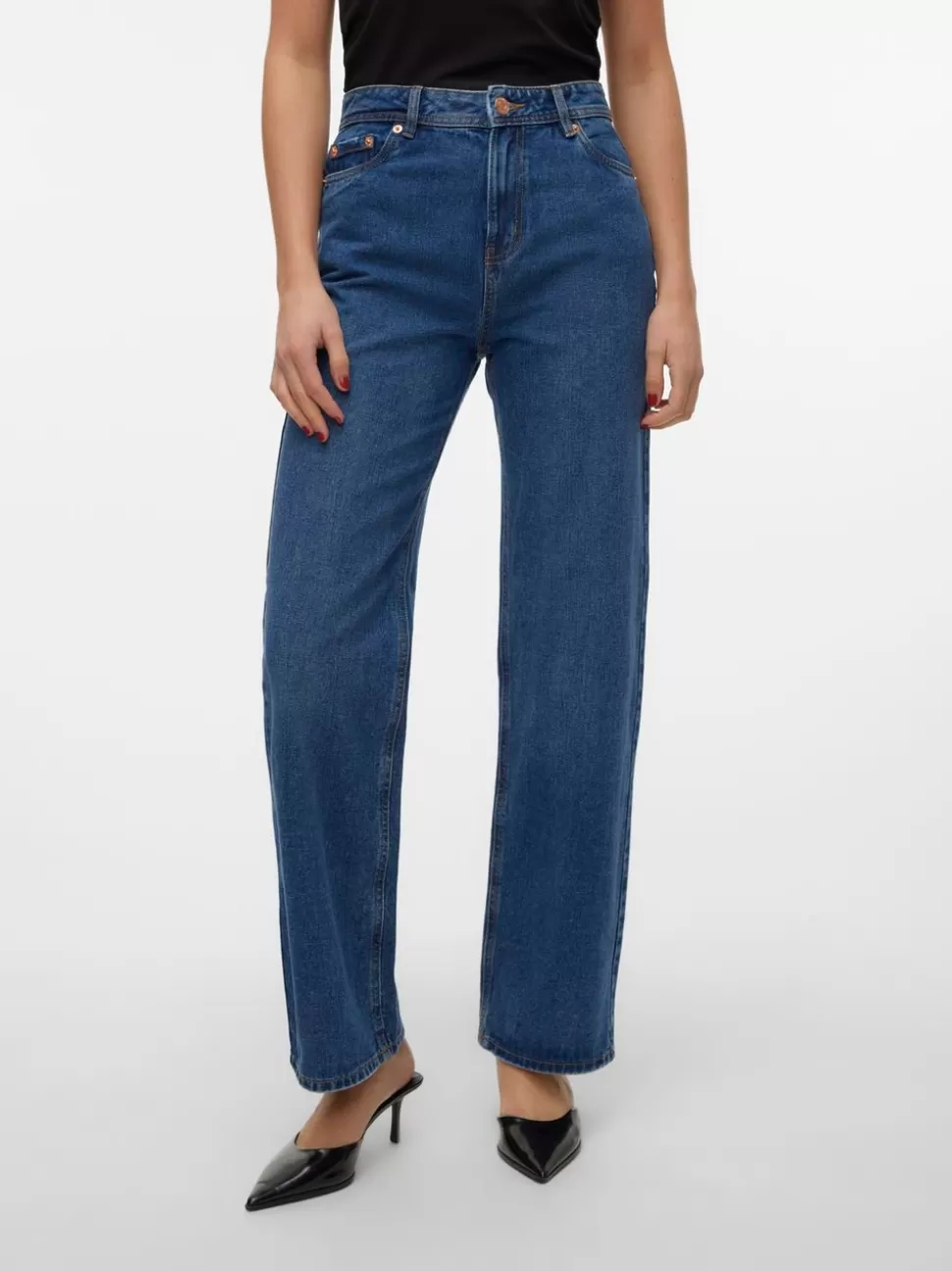 Jeans^VERO MODA VMRACHEL Hög Midja Vid Passform Jeans Medium Blue Denim