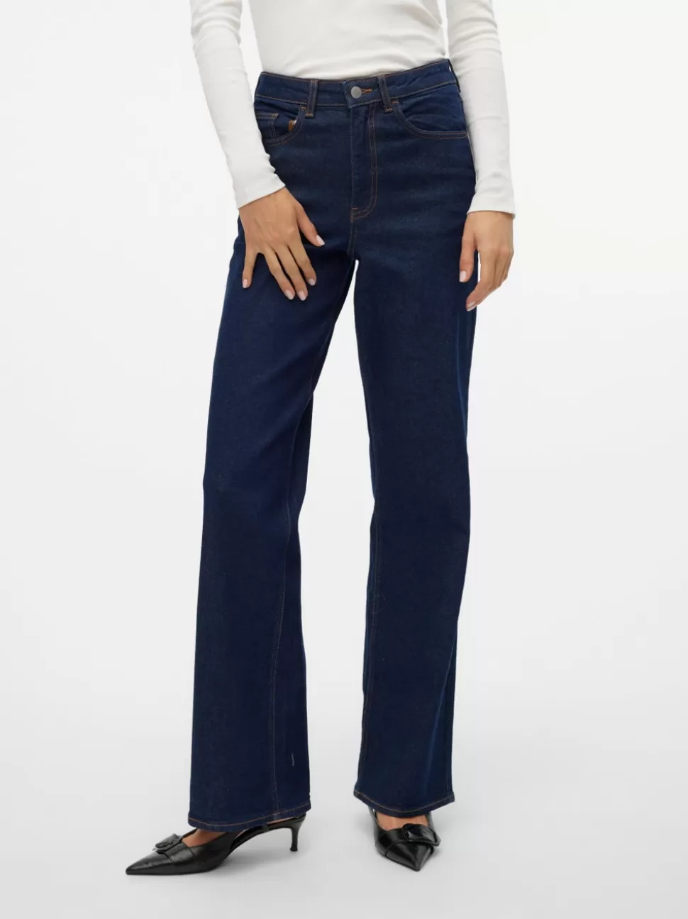 Jeans^VERO MODA VMREBECCA Superhög Midja Vid Passform Jeans Dark Blue Denim