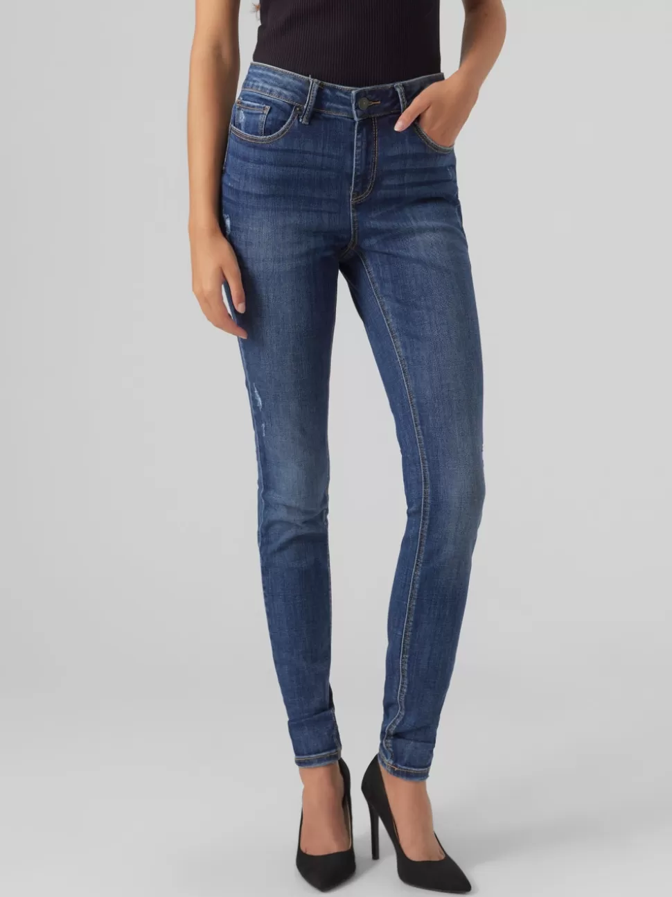 Jeans^VERO MODA VMSEVEN Medelhög Midja Skinny Fit Jeans Dark Blue Denim