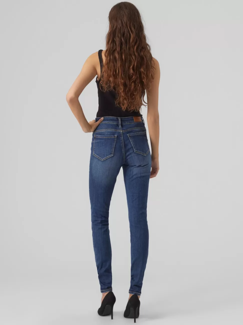 Jeans^VERO MODA VMSEVEN Medelhög Midja Skinny Fit Jeans Dark Blue Denim