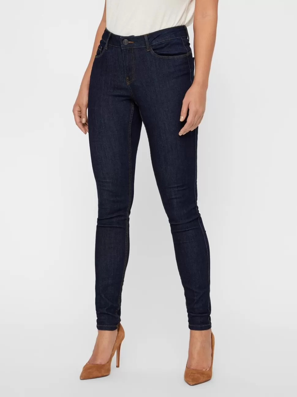 Jeans^VERO MODA VMSEVEN Medelhög Midja Slim Fit Jeans Dark Blue Denim