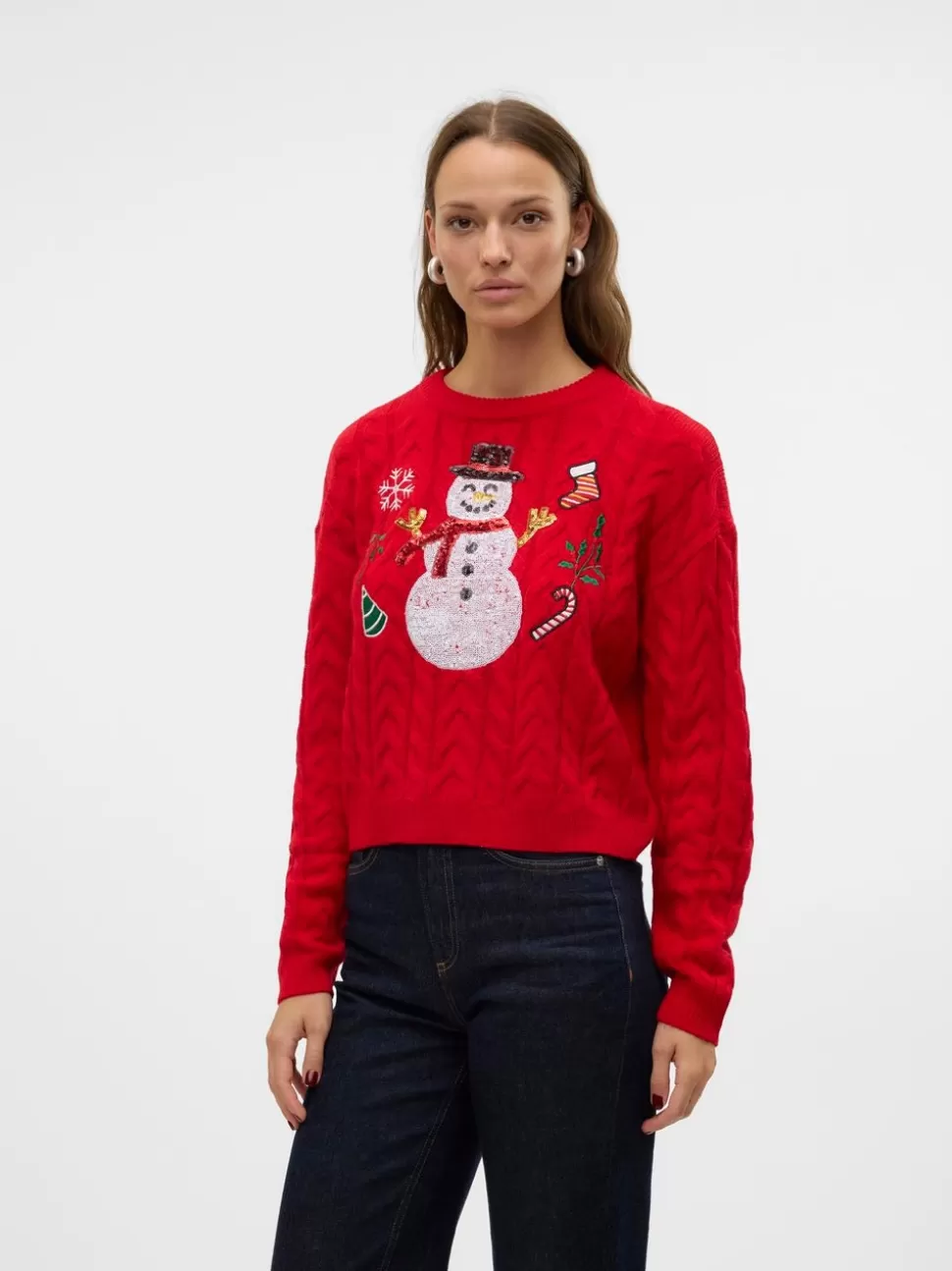 Stickat^VERO MODA VMSNOWMAN Pullover Chinese Red