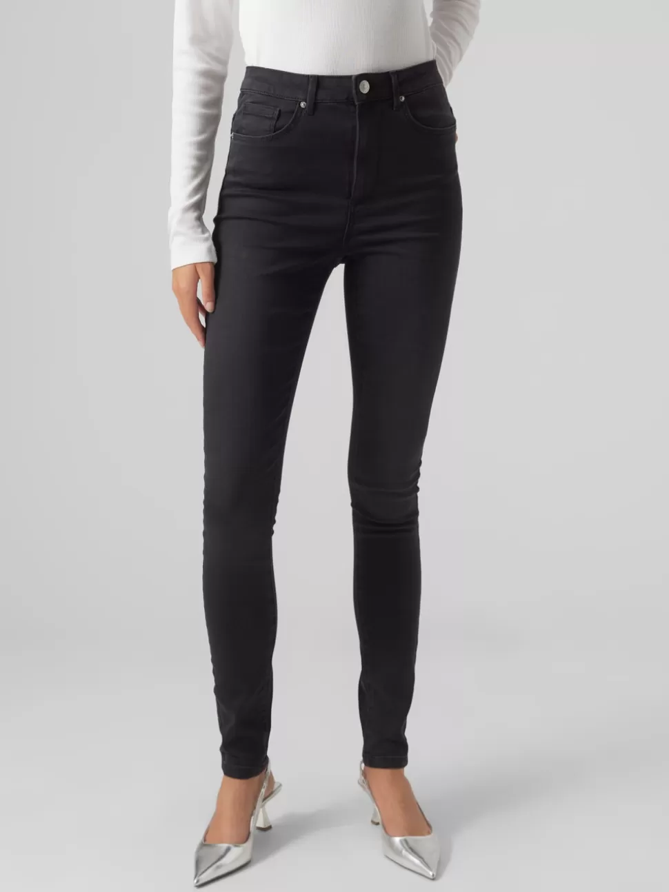 Jeans | Basics^VERO MODA VMSOPHIA Hög Midja Slim Fit Jeans Dark Grey Denim