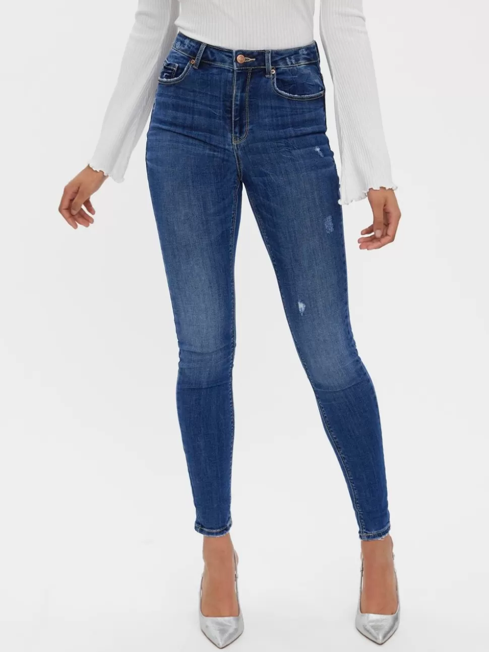 Jeans | Basics^VERO MODA VMSOPHIA Hög Midja Slim Fit Jeans Medium Blue Denim