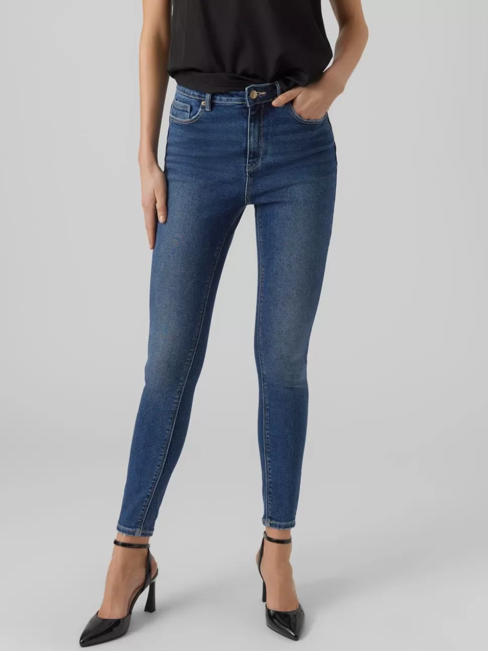 Jeans | Basics^VERO MODA VMSOPHIA Hög Midja Slim Fit Jeans Dark Blue Denim