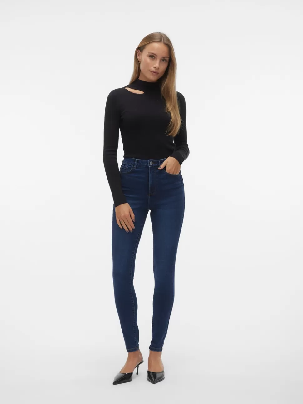 Jeans | Basics^VERO MODA VMSOPHIA Hög Midja Slim Fit Jeans Dark Blue Denim