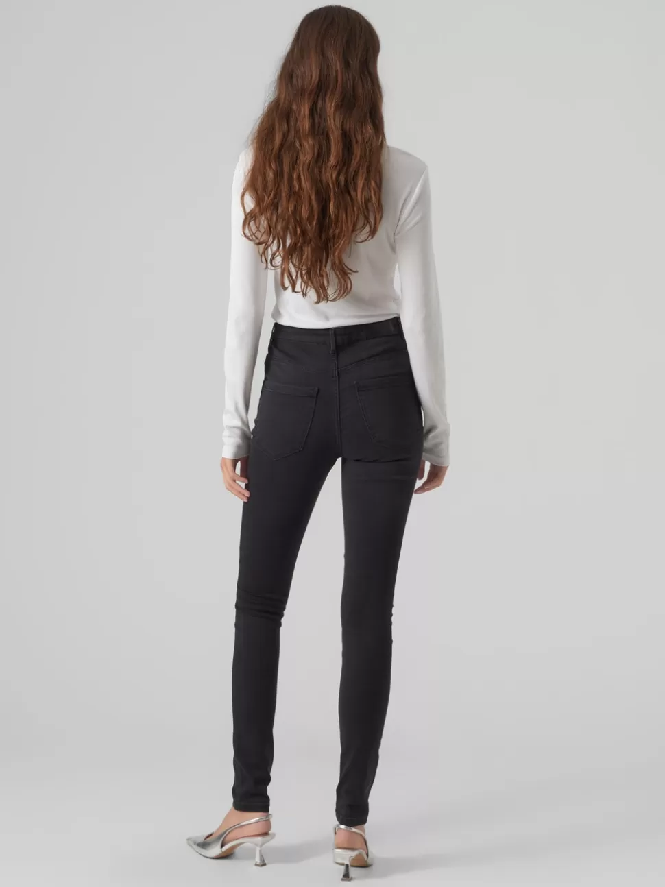 Jeans | Basics^VERO MODA VMSOPHIA Hög Midja Slim Fit Jeans Dark Grey Denim