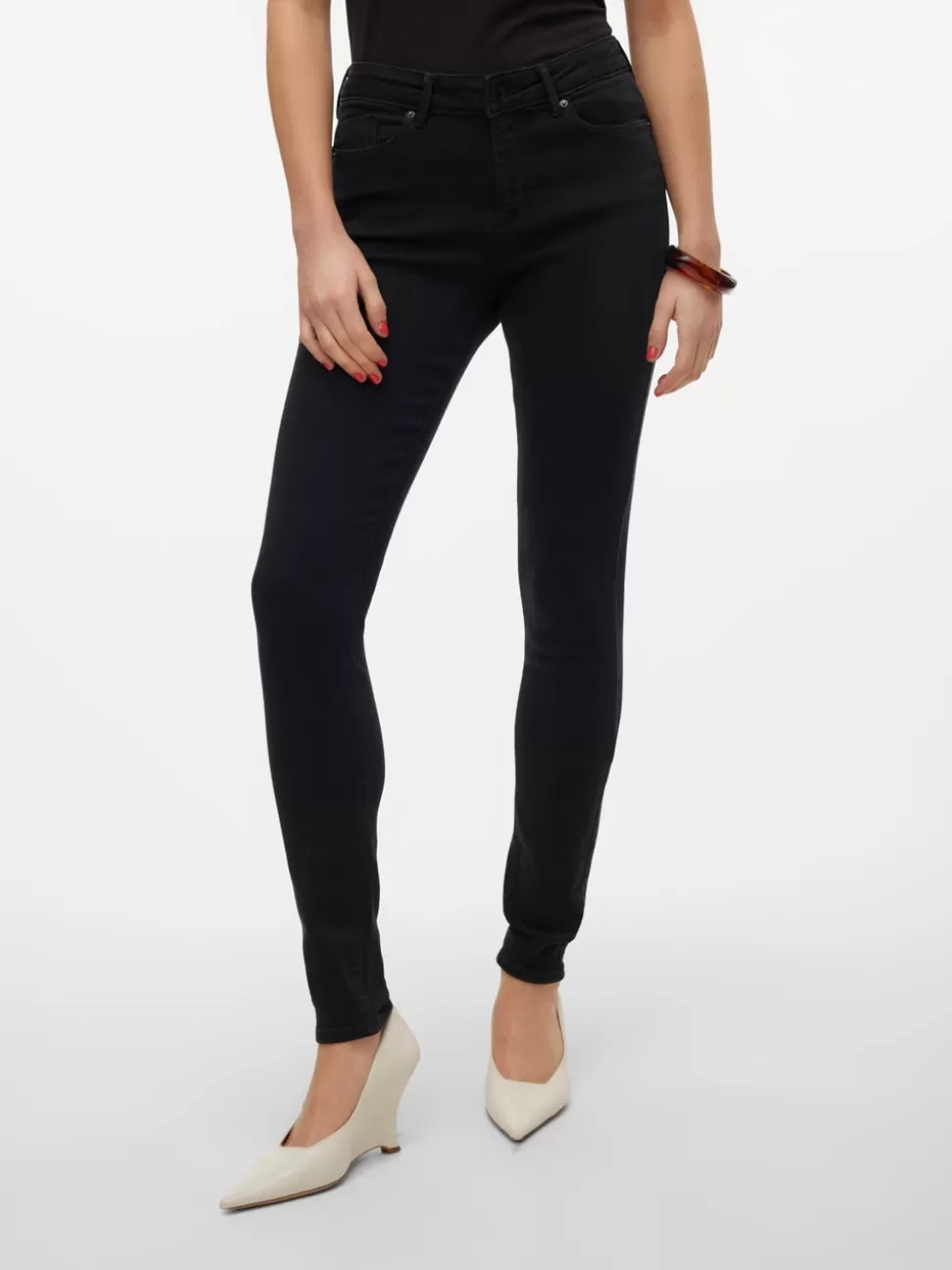 Jeans^VERO MODA VMTANYA Medelhög Midja Skinny Fit Jeans Black Denim